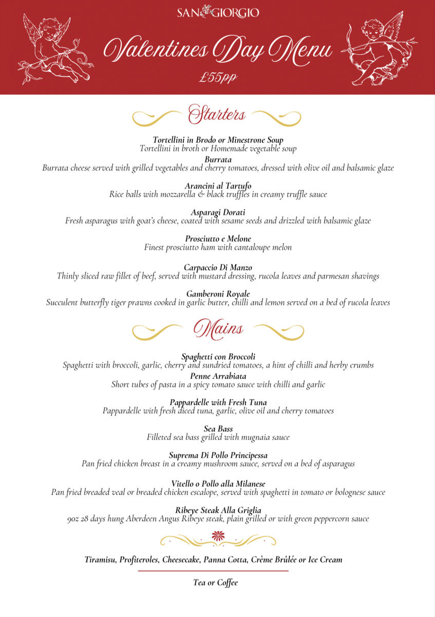 Valentines Day 2025 Set Menu